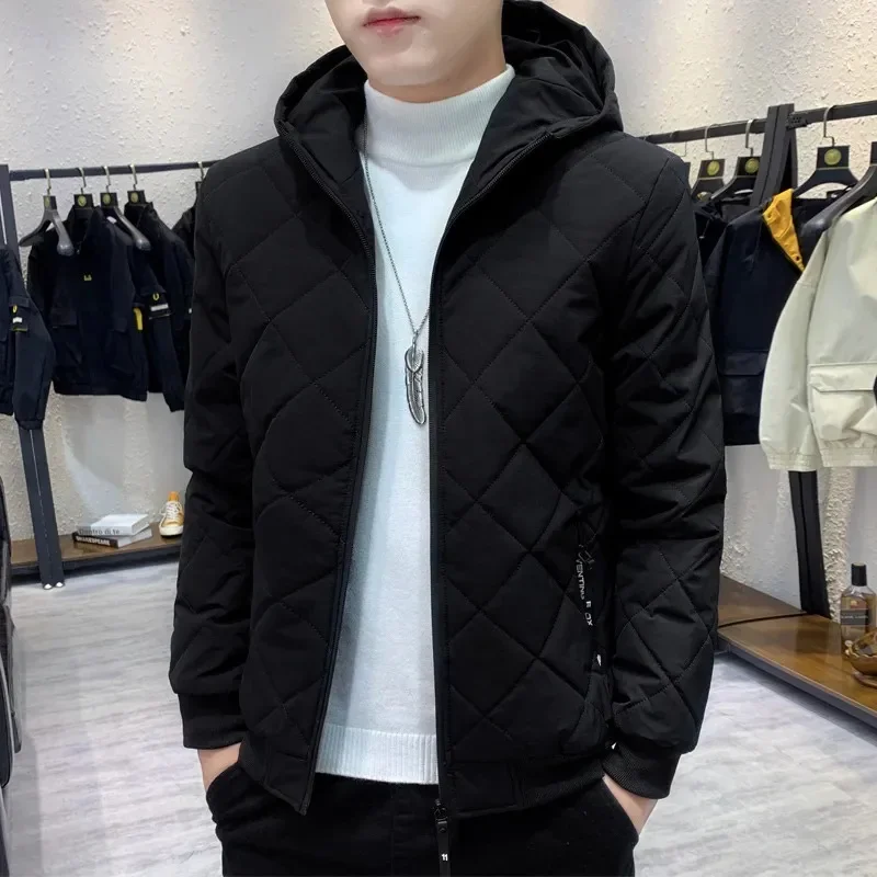 2023 New Winter Jacket Men Warm manica lunga Argyle Hooded Cotton s oversize Plus Velvet Zipper parka