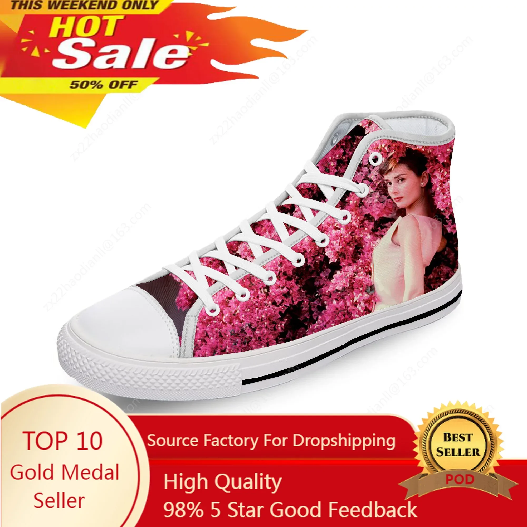 Zapatillas de Lona de Moda con Estampado 3D de la Estrella de Cine Audrey Hepburn, Color Blanco, Ligeras y Transpirables para Hombre y Mujer