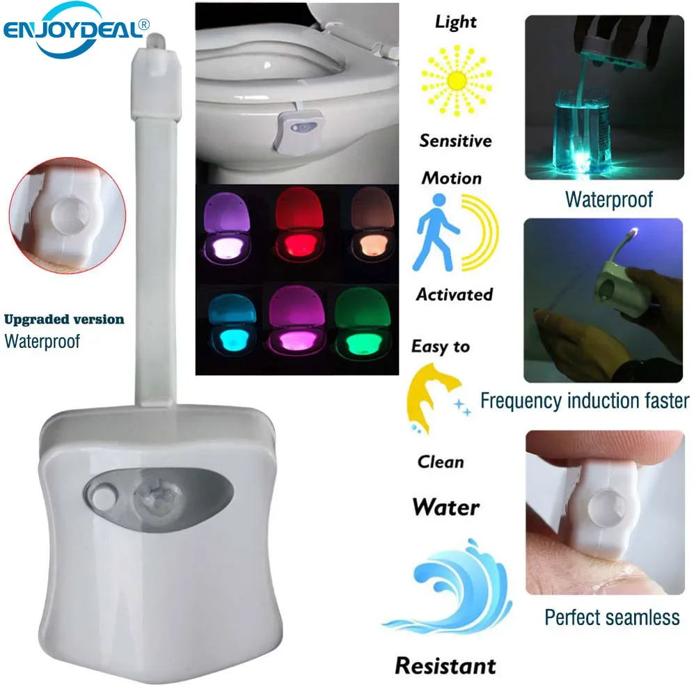 แสงห้องน้ำ Led Light Night Human Motion Sensor Backlight สำหรับห้องน้ำชามห้องน้ำ 8 สี Backlight สำหรับเด็ก