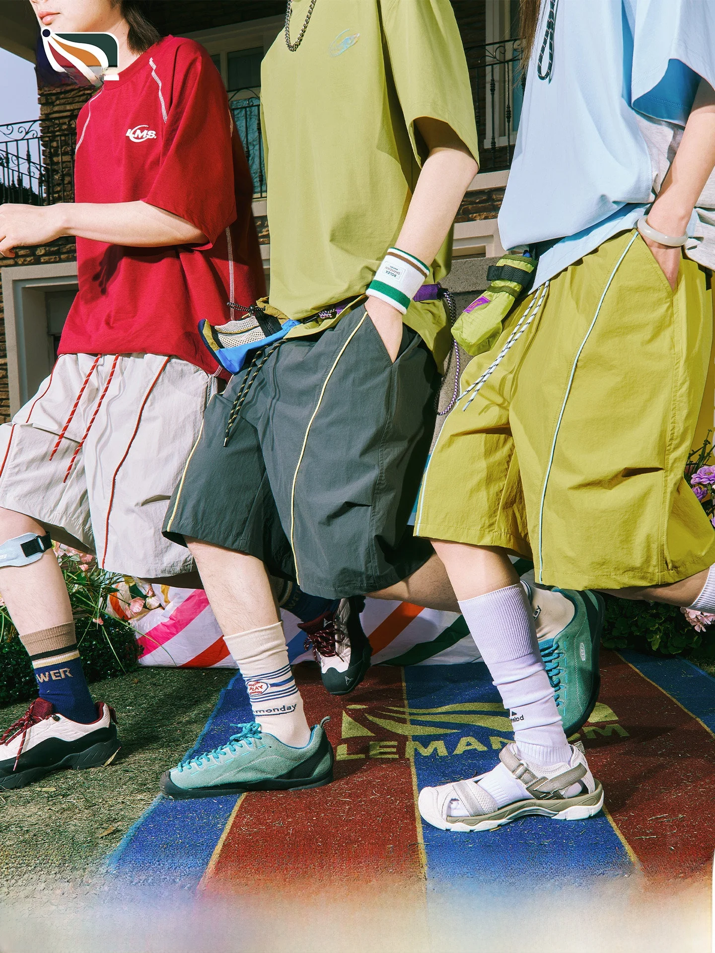 

Lemanism American Trendy Brand Color Insert Stripe Loose Five-Quarter Length Shorts for Men And Women Summer New Style