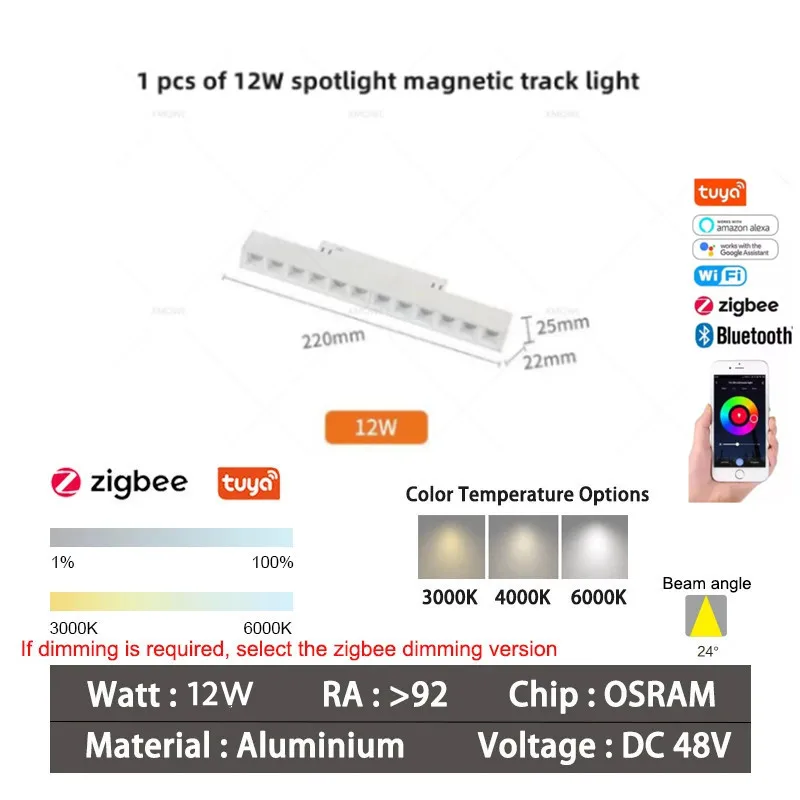 Zigbee Tuya Smart Magnetische LED Track Light CCT Dimbare Kleurtemperatuurlamp 2MQTT Home Assistant Alice Alexa 48V Plafondlampen Rail Spot