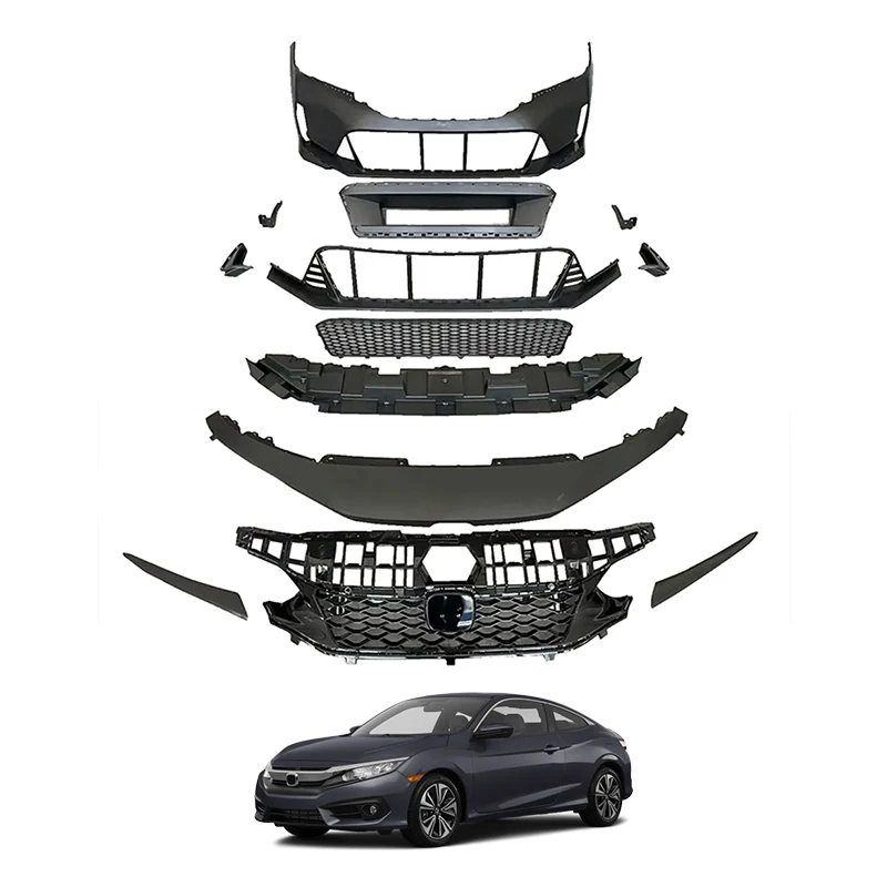 

Xds 2023 Si Style Car PP ABS Front Bumper Grille Spoiler Lip Body Kit For Civic 2023