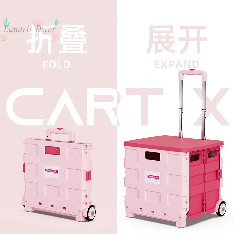 Portable grocery cart hand push rod plastic foldable supermarket shopping cart outdoor camping