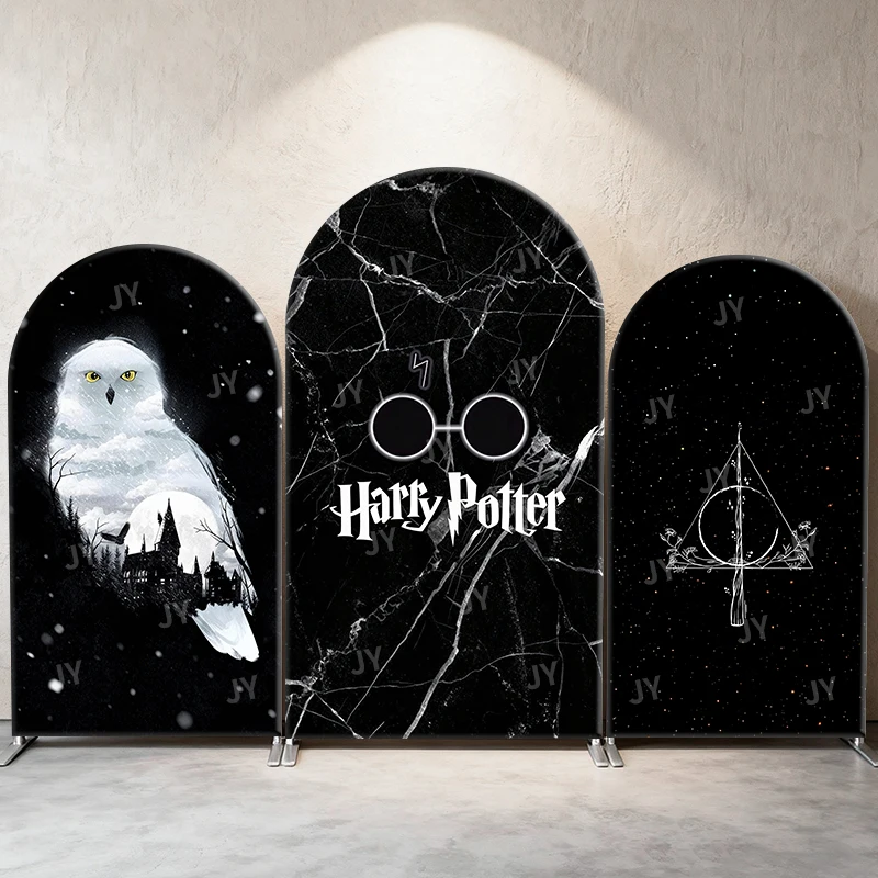 Fondo de Fotografía con Diseño de Harry Potter, Hedwig, Reliquias de la Muerte, Gafas, Arco Oscuro, Escena Elegante para Fiestas de Cumpleaños Infantiles, Cabina de Fotos de Magos
