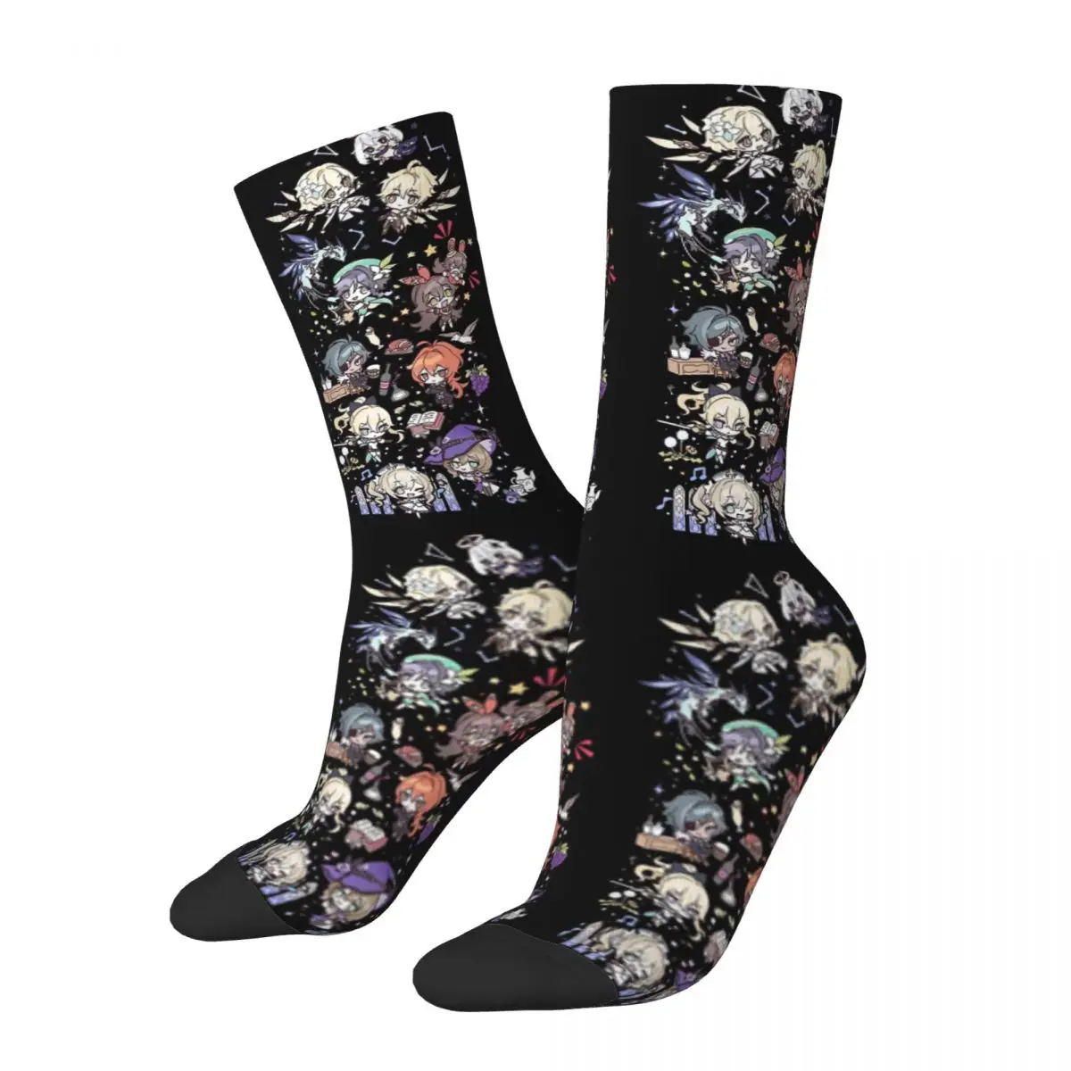 Genshin Impact Chibi Character Assemble Socks para homens e mulheres, meia bonita, primavera, verão, outono, inverno Dressing Gifts