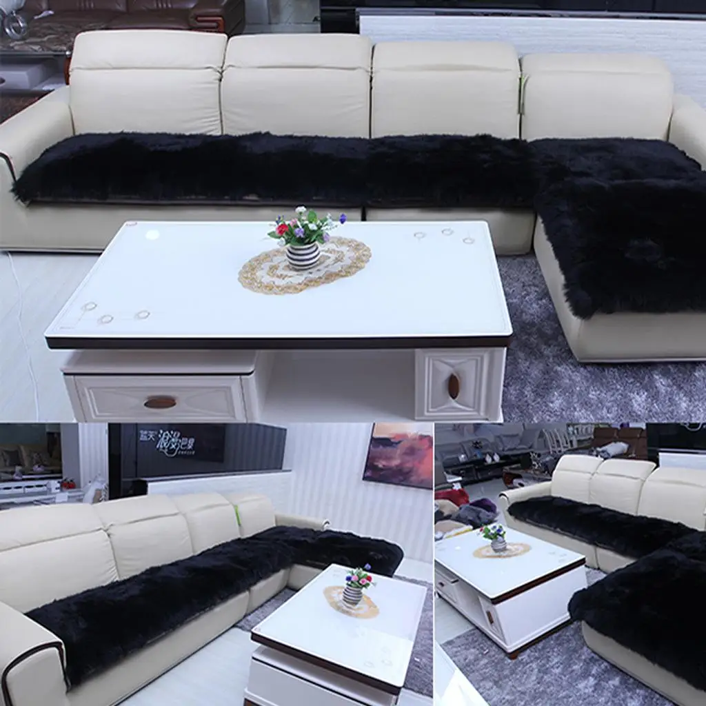 Plush Shaggy Carpet for Living Room Black Rug Mat for Couch Cushion Soft Artificial Sheepskin Floor Cover for Home