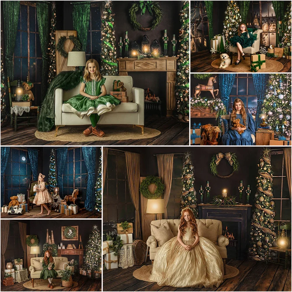 

Christmas Warm Window Photo Background Family Party Kids Portrait Backdrop With Xmas Tree Decor Photo Studio Props Photography