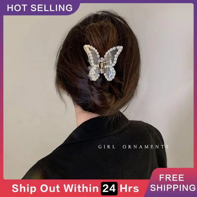 Hair Clip Diaphanous Glittering Rhinestone Butterfly Hair Clip Butterfly Korean Fashion Best-selling Geometric Trendy Elegant