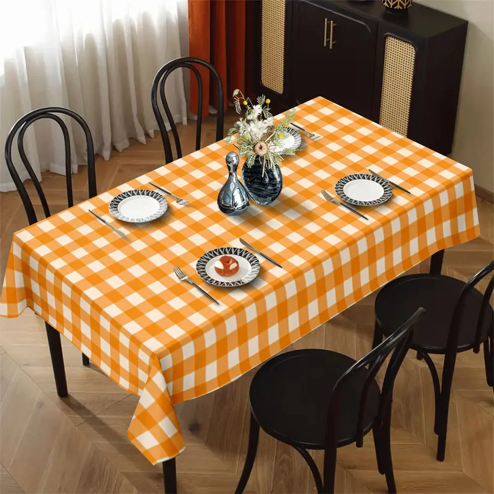 Orange buffalo check tablecloth, durable polyester tablecloth, stylish and elegant