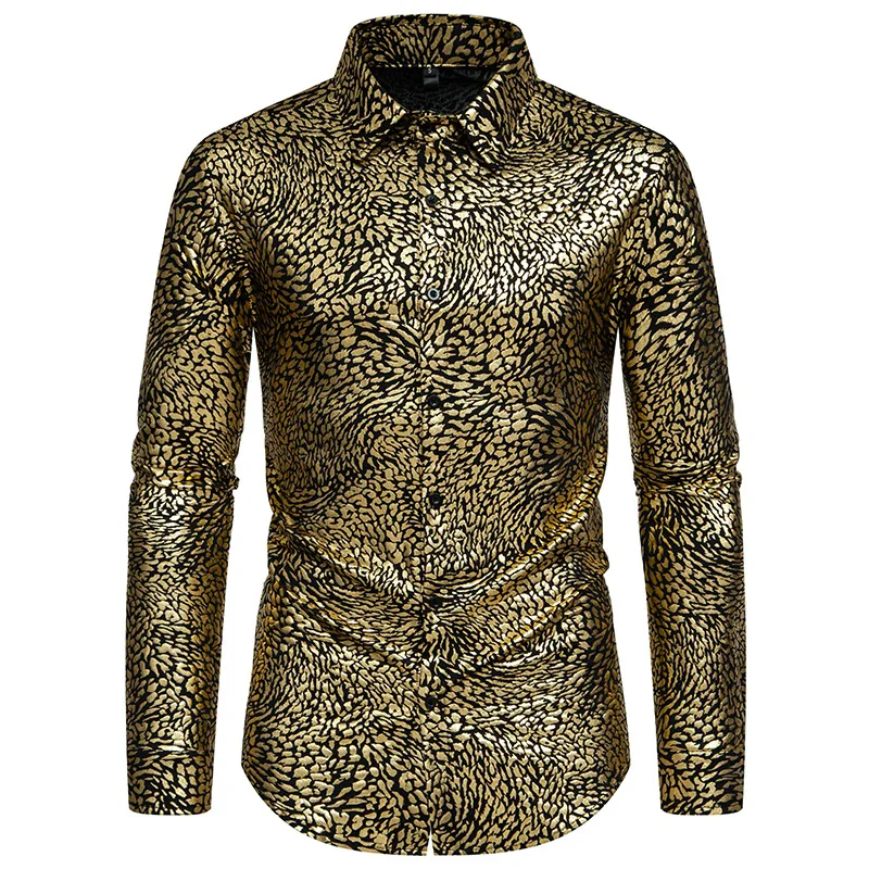 Men's Purple Dress Shirts For Party Hip Hop Leopard Print Long Sleeve Tuxedo Shirts Male Stylish Trend Nightclub Banquet Chemise