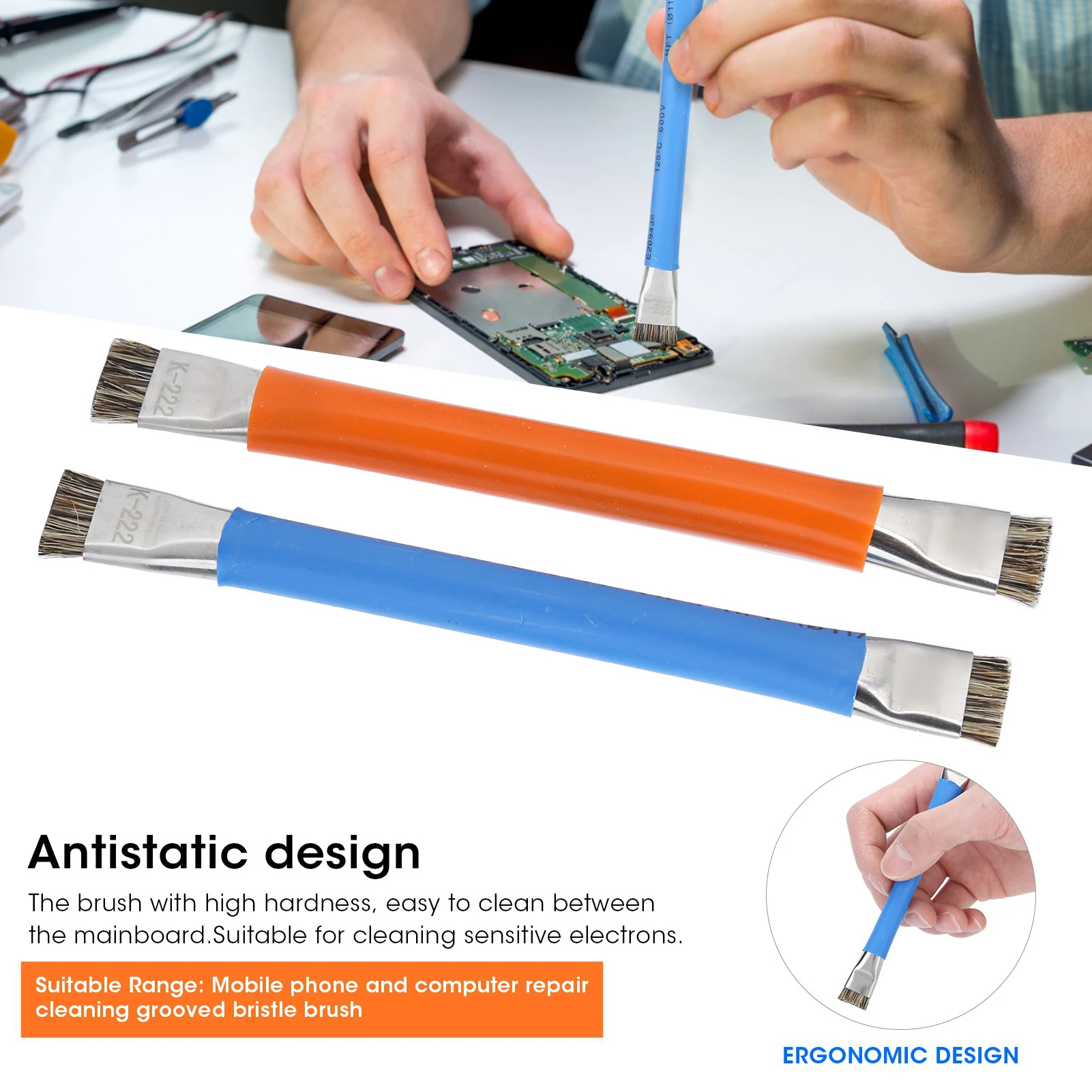 2 pçs escova de cabeça dupla escova antiestática segura ferramentas de limpeza dura para o telefone placa-mãe escova de limpeza