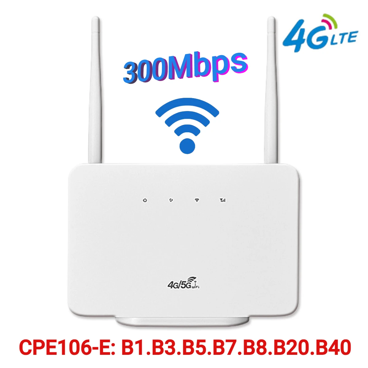 4G Wireless Router 300Mbps 4G LTE CPE Router Modem RJ45 LAN WAN External Antenna Wireless Hotspot with Sim Card Slot EU/US Plug