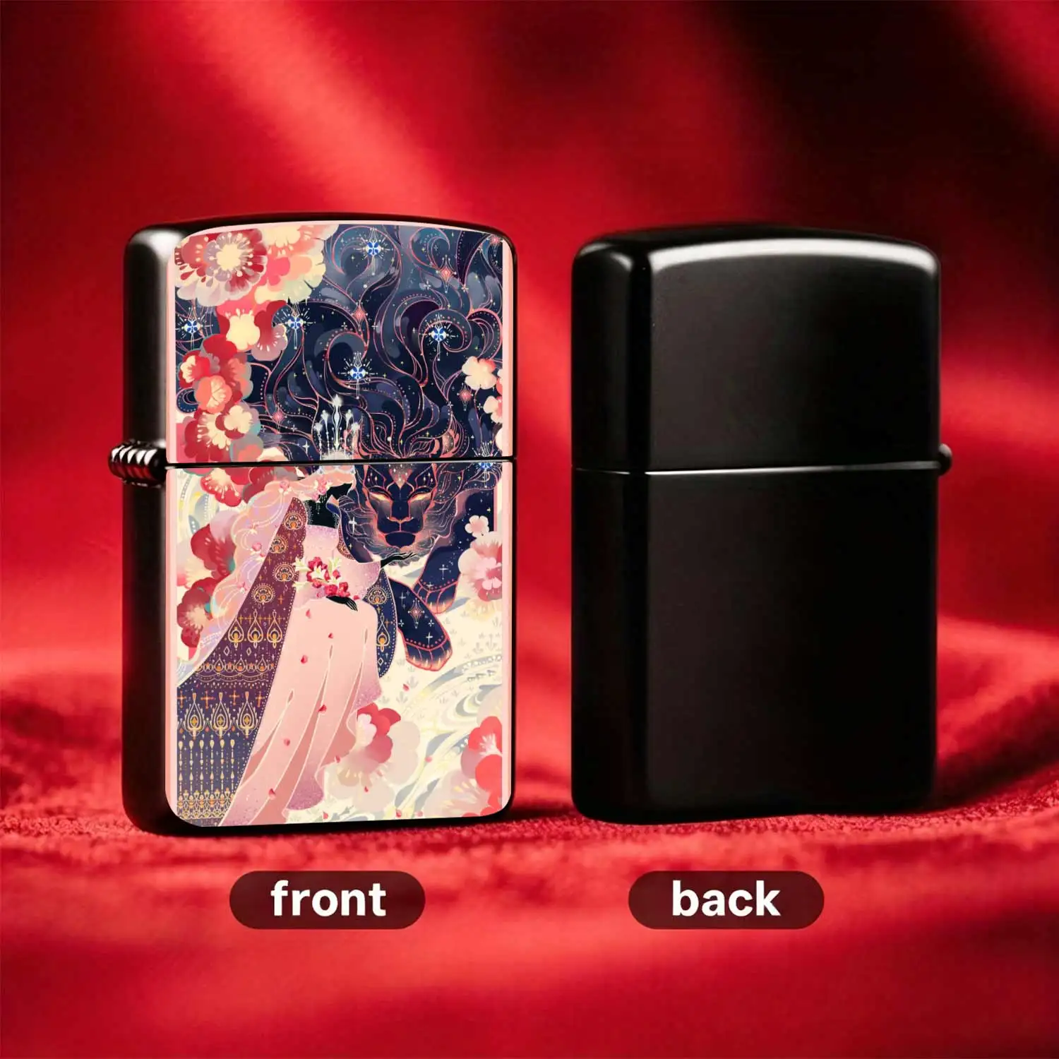Vintage Bride & Lion Themed Flip-top Windproof   Lighter, Reusable Portable Pocket  with Creative Art Print Design, High-value Stylish Trendy Carry-on Ignition Tool, Suitable for Various Daily and Outdoor Scenarios Humo