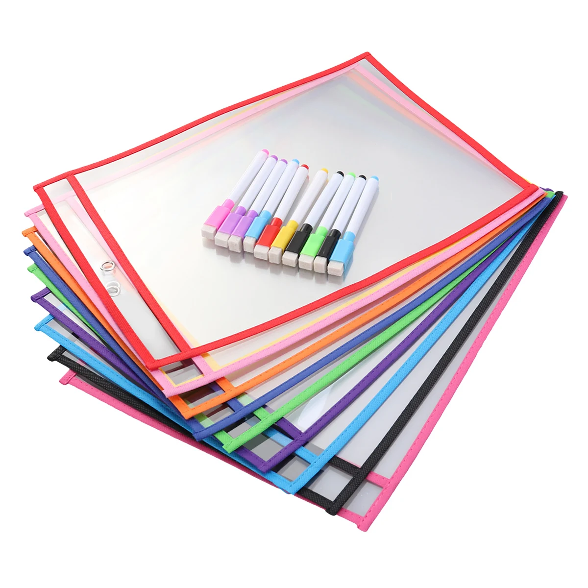 

PVC File Bag 10 Sets Dry Erase Pocket Reusable Storage Transparent Teaching Supply Child Document Bags Zipper School Folder