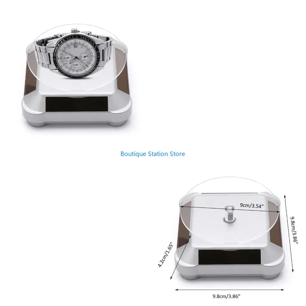 

Y55F Double-Use 360° Rotating Solar Turntable Display Stand for Jewelry Black Silve