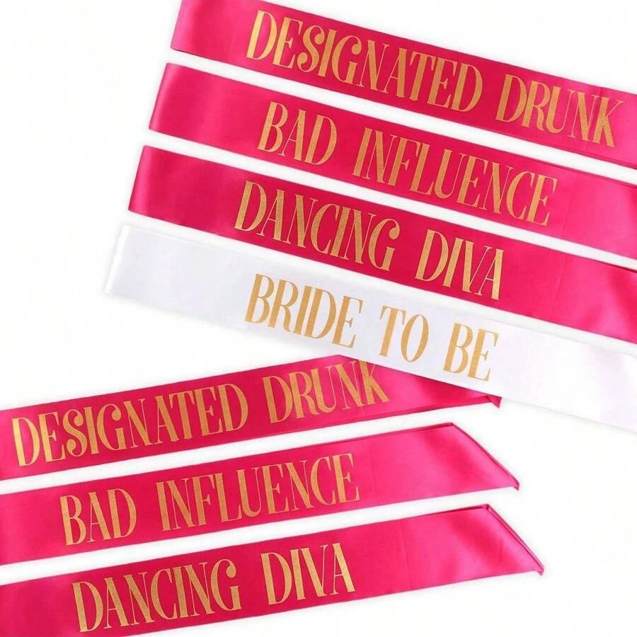 1 weiße Schärpe für die zukünftige Braut + 1 Schärpe für die Trauzeugin + 5 Junggesellinnen-Schärpen für das Braut-Team - Tolle Junggesellinnenparty-Geschenke – Detail 4