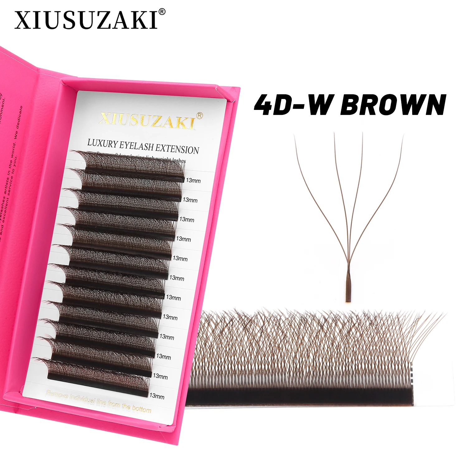 XIUSUZAKI Brown 4D W Eyelashes Extensions Faux Mink W-shaped Lashes Premade Fans Individual False Lashes Eyelashes Wholesale