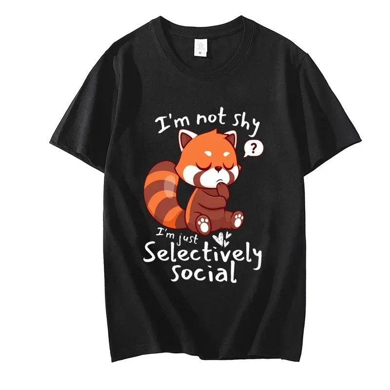 Shy Red Panda, I\'m Not Anti-Social I\'m Selectively Social Essential T-Shirt for Women Clothes 2000s Aesthetic Clothes Y2k Tops