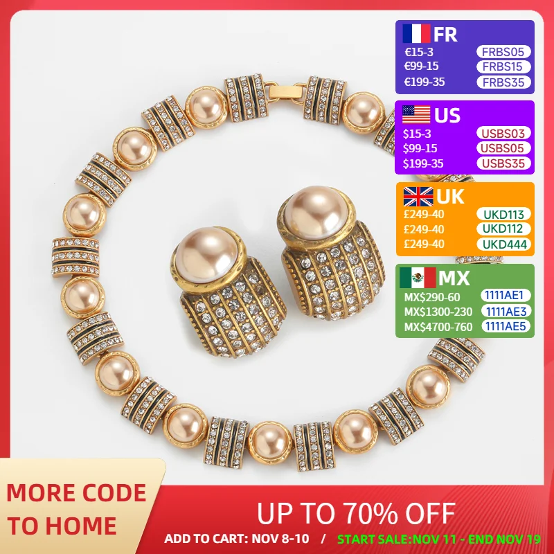 

Vintage Pearls Necklace Jewelry 2025 Wedding Earring Accessories Women'S Rhinestone Luxury Designer Jewelry Collar Party New In