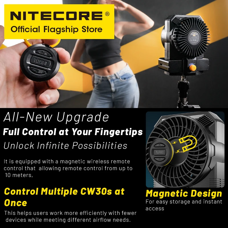 NITECORE CW30 ポータブル写真ファンワイヤレスリモコン電動ファンコードフリーブロワーステージショートビデオウェディングフィルム用