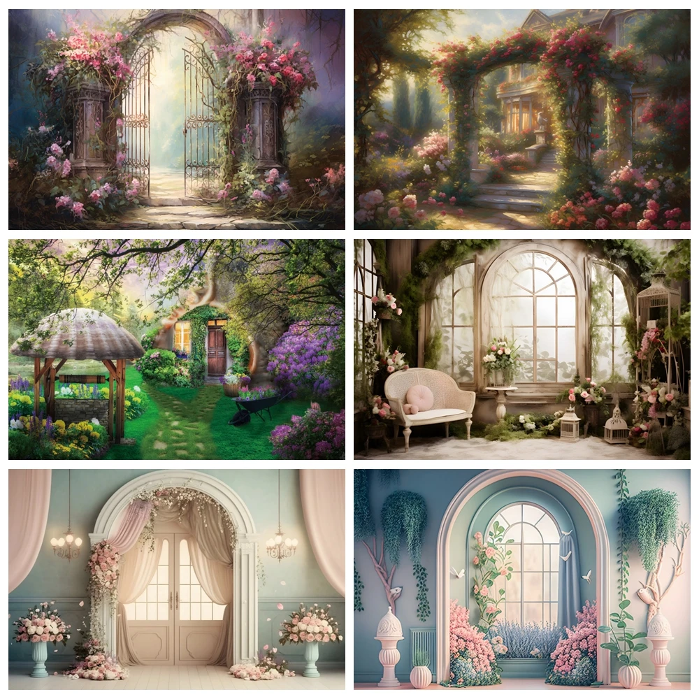 

Vintage Oil Painting Garden Spring Photography Backdrop Flower Wedding Bridal Baby Shower Birthday Photo Background Cake Smash