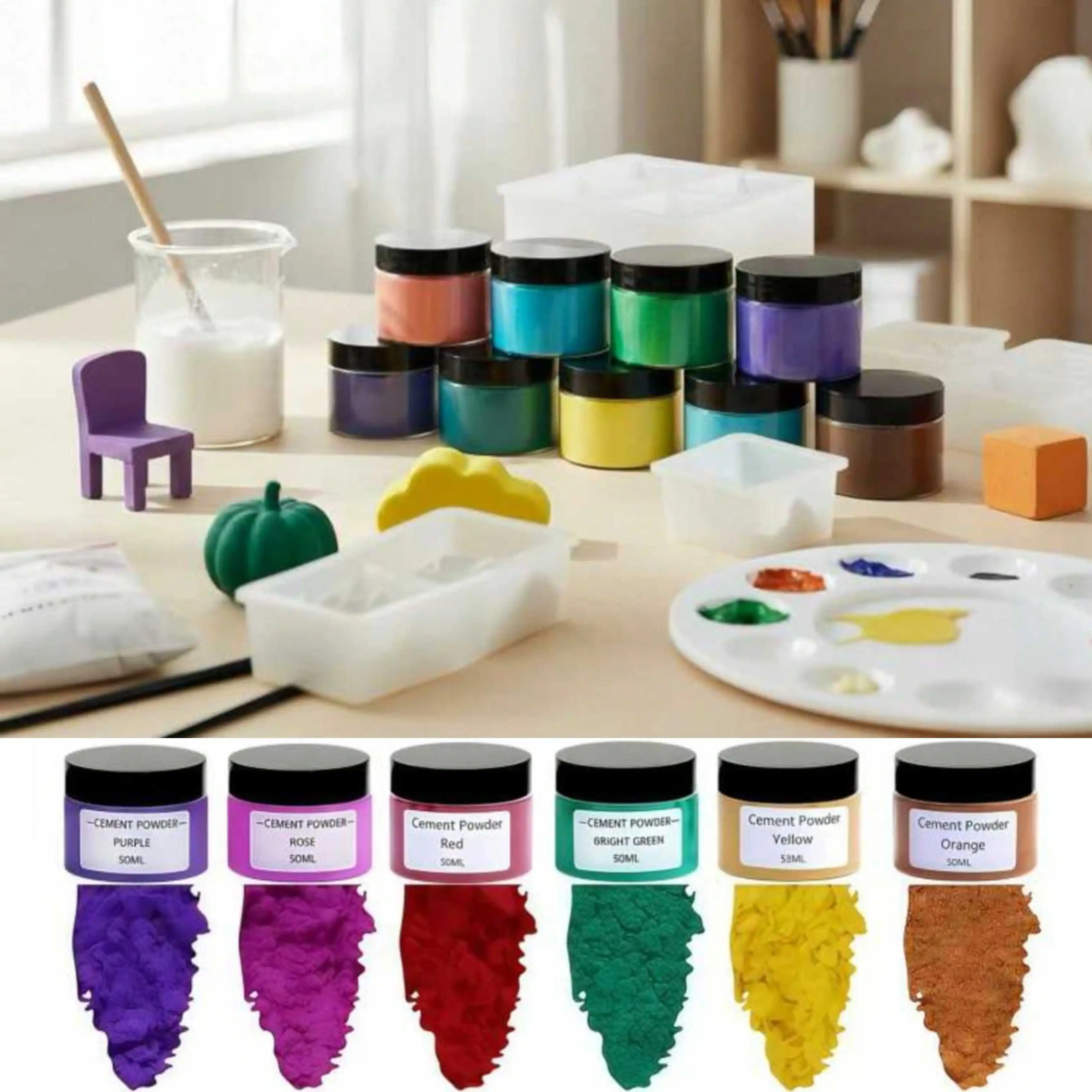 50 ml/1,69 oz Gipspigmenten, 12 kleuren beschikbaar - Watergedragen kleurstoffen voor gips, epoxyhars ambachten en het maken van sieraden. Gepigmenteerde verfpoeders voor harsambachten, doe-het-zelf - afbeelding 2