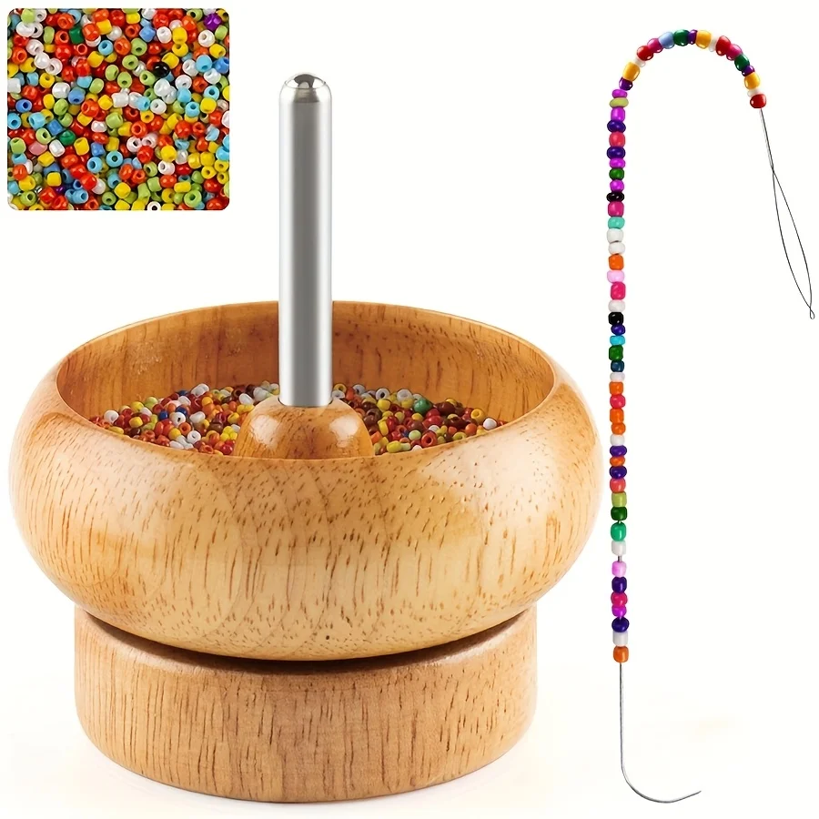 

DIY Making Bead Spinner Bead Spinner for Jewelry Making, Effortless Rotating Wooden Bracelet Spinner with 1 Beading Needles