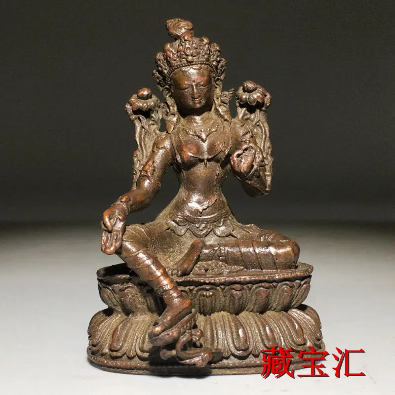 Vintage Old Tibetan Green Tara Bronze Statue Countryside Collected Antique Old Collection Peace Buddha Figurine Old Copper Coin