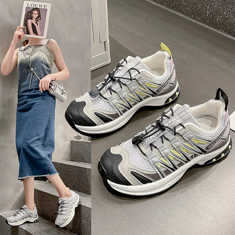 

Дышащая кожаная повседневная обувь с сеткой для женщин, летняя уличная походная обувь, противоскользящая спортивная обувь на толстой подошве, женские кроссовки