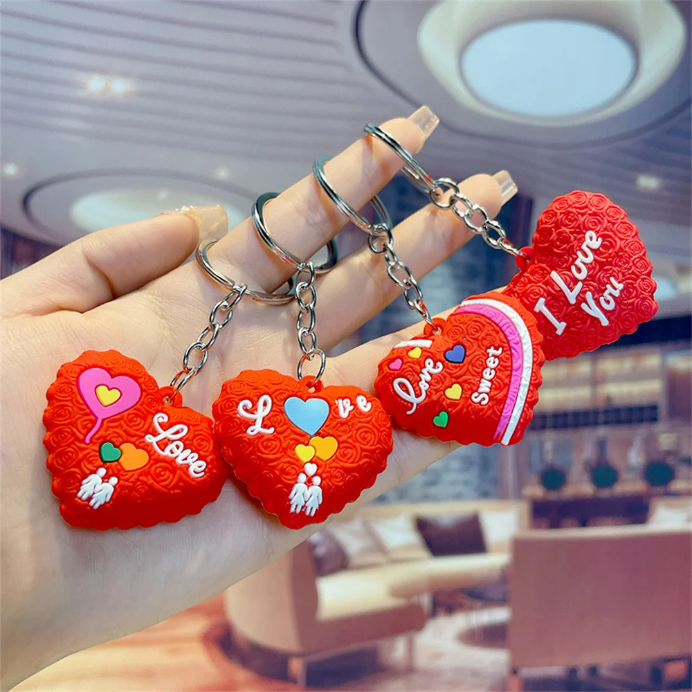 Red Heart-shaped Keyrings Large Sweet Love Car Keychains High-quality PVC Bag Pendant Decoration Creative Friends Couple's Gift