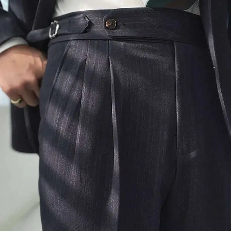 high waisted black dress pants men Wyobmus Men High Waisted Wide Leg Pants Business Dress Pants Casual Expanded Wait Straight Loose Trousers With Pockets Black