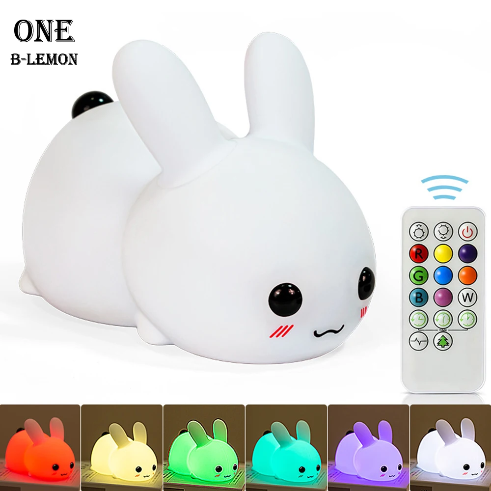 Silicone Lamp Colorful Nightlight with Rabbit Shaped Design, Tap Control Atmosphere Light, Home Decoration Hoilday Gift for Kids