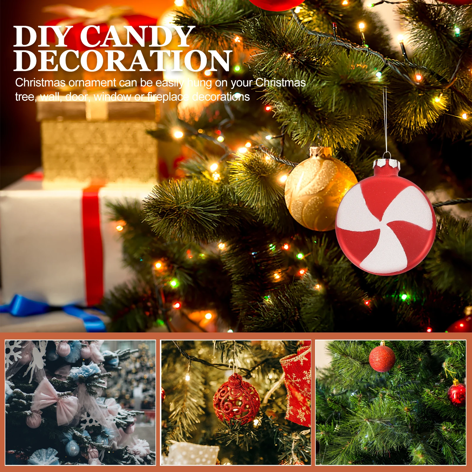 

4 Pcs Red White Round Cake Plastic naments Christmas Tree Pendant DIY Hanging Decor Safe Materials Christmas Party