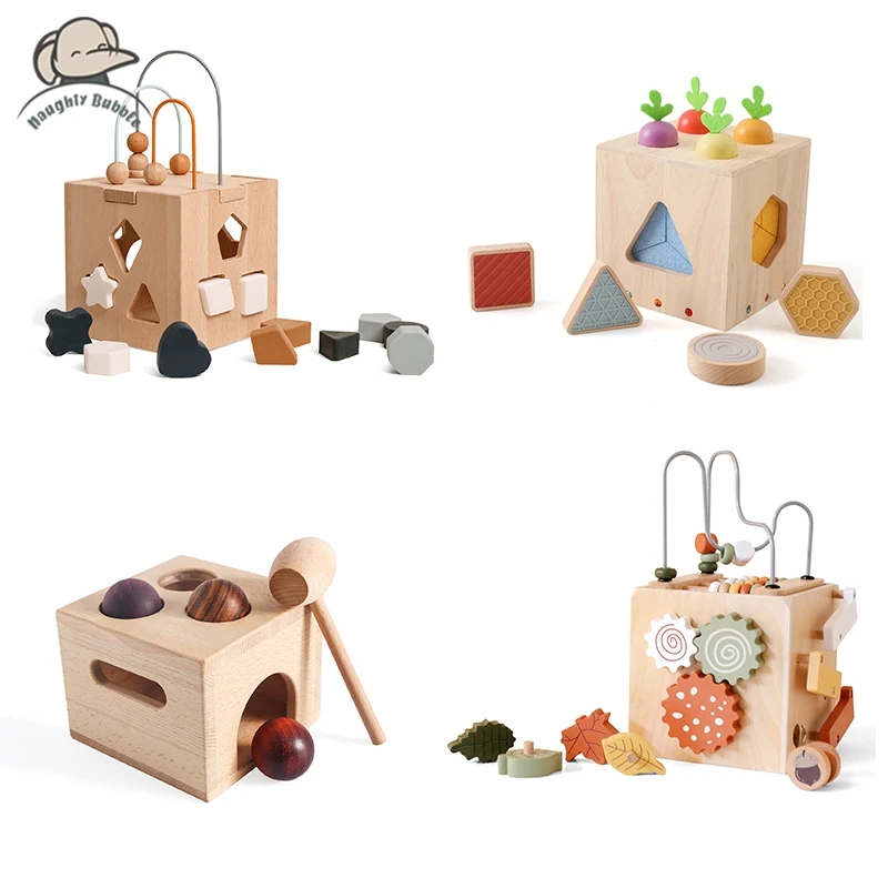 Montessori Toys Multifunctional Wooden Box Toys Silicone Shape Sorting Game 0-12 Months Baby Educational Toys Gifts For Newborns