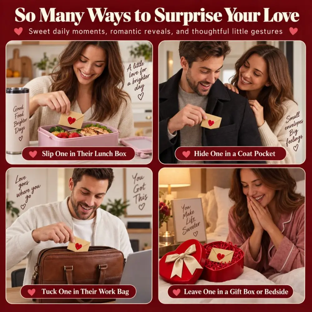 60Pcs Pre-Written Cards Love Letters Envelope Set Blank Mini Cards Heart Stickers DIY Love Notes Box Elegant Box