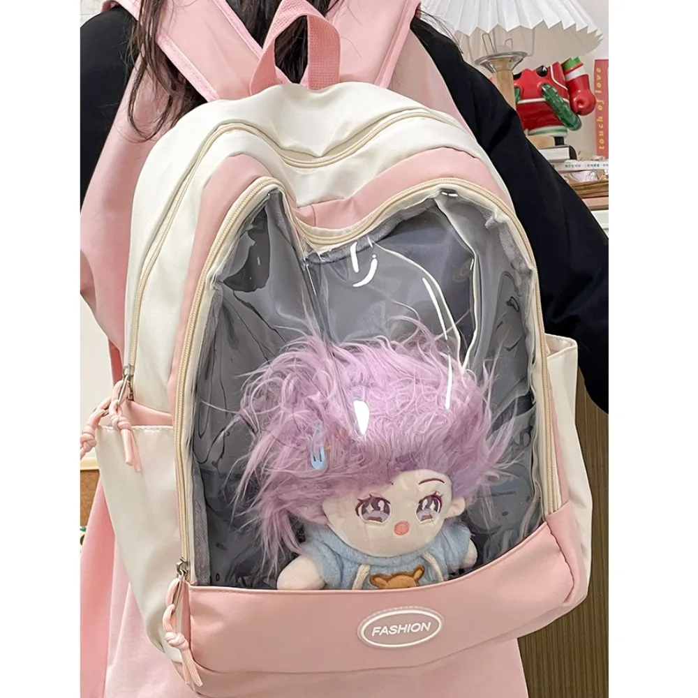 Transparent Nylon Ita Backpack for Women JK High School Shoulder Bag Large Capacity Transparent Book Bag DIY Doll Display Bag