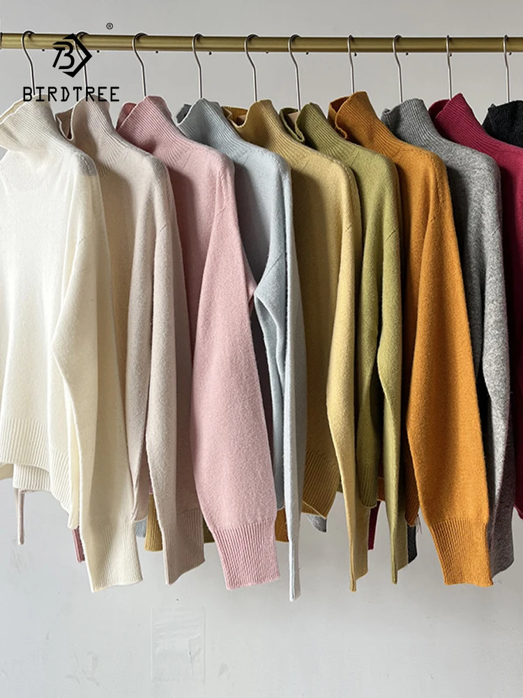 

Birdtree 100% Wool Sweater, Women Warm Turtleneck Long Sleeve,Knit Seamless Pullovers,Basic Autumn Winter T4N415JC