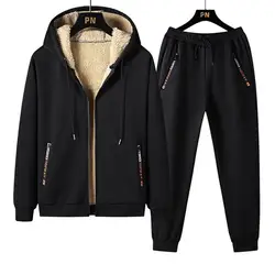 Size M-4XL Mens Sets 2022 Winter Warm Fleece Tracksuit Fashion Jacket+Pants Set Men Casual Thick Sportswear Hooded Clothes