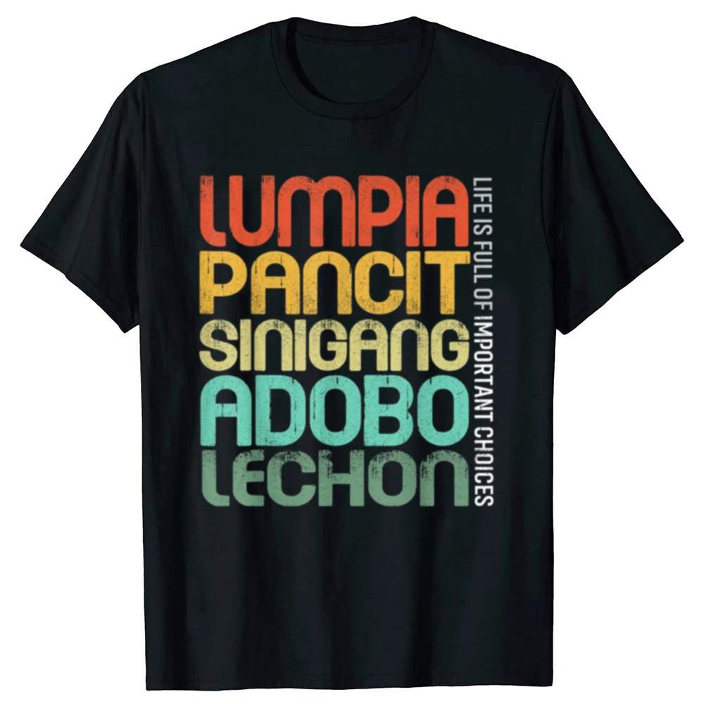 Camisetas divertidas de comida filipina filipina Lumpia Adobo, camiseta informal de moda para hombres y mujeres, camiseta holgada de gran tamaño 100% de algodón