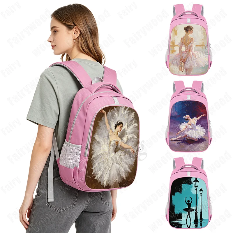 14/16 Inch Oil Painting Elegant Ballet Girl Pattern Backpack Ballet Dancer Ballerina Children School Bags for Teenager Bookbag