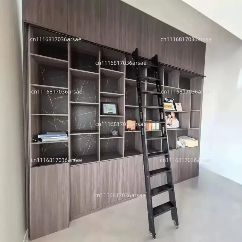 Wall Mount Adjustable Attic Library Ladder Black Carbon Steel Track Mobile Step Stair For Bookcase Household Indoor Access Tool