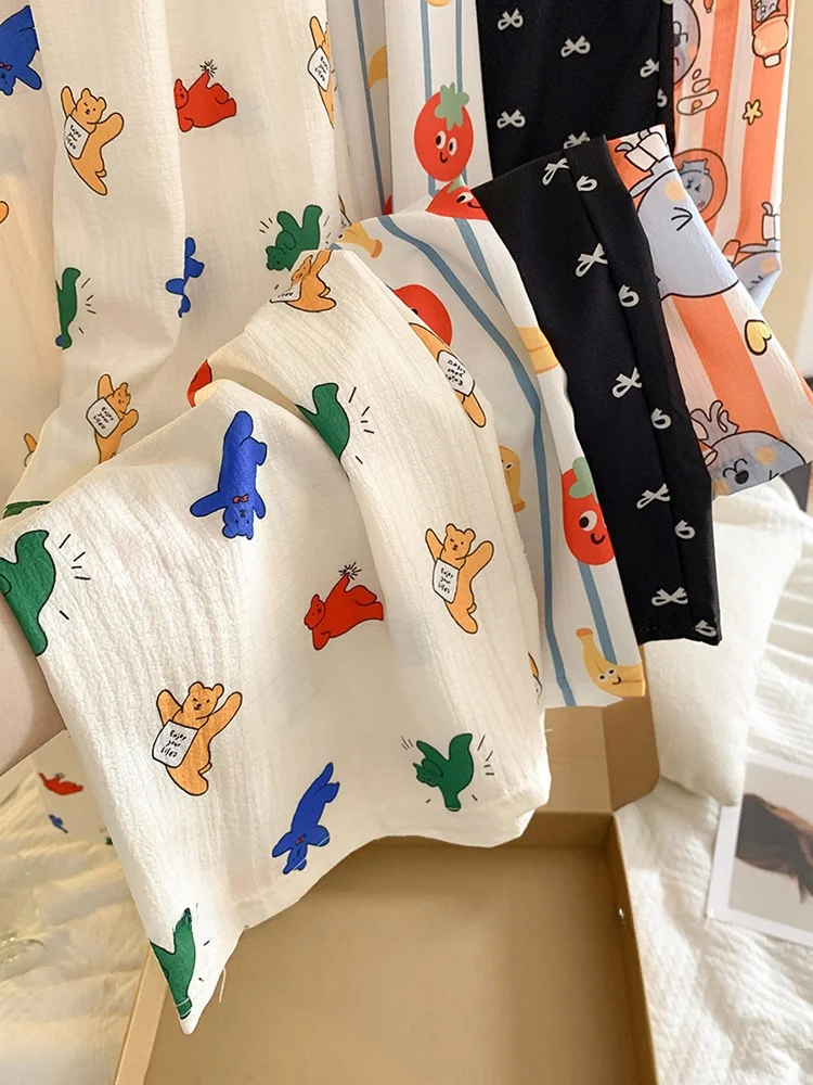 

Корейские повседневные брюки из чистого хлопка с милым мультяшным принтом, женские свободные прямые летние длинные прогулочные домашние брюки