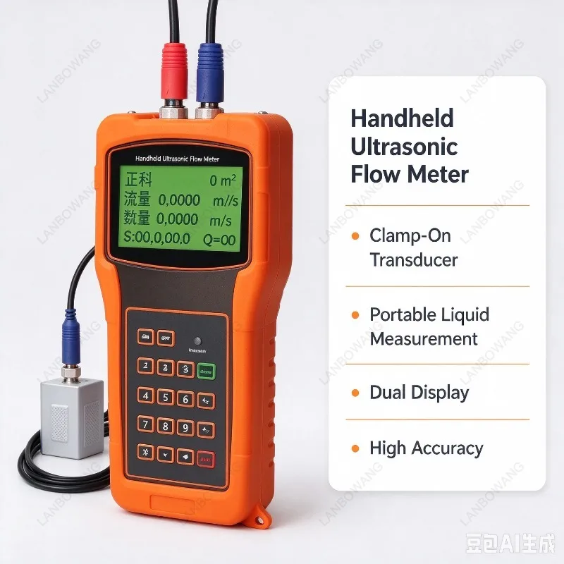 Handheld Ultrasonic Flowmeter Portable Liquid Flowmeter Ultrasonic Heat Meter External Clamp Ultrasonic Probe