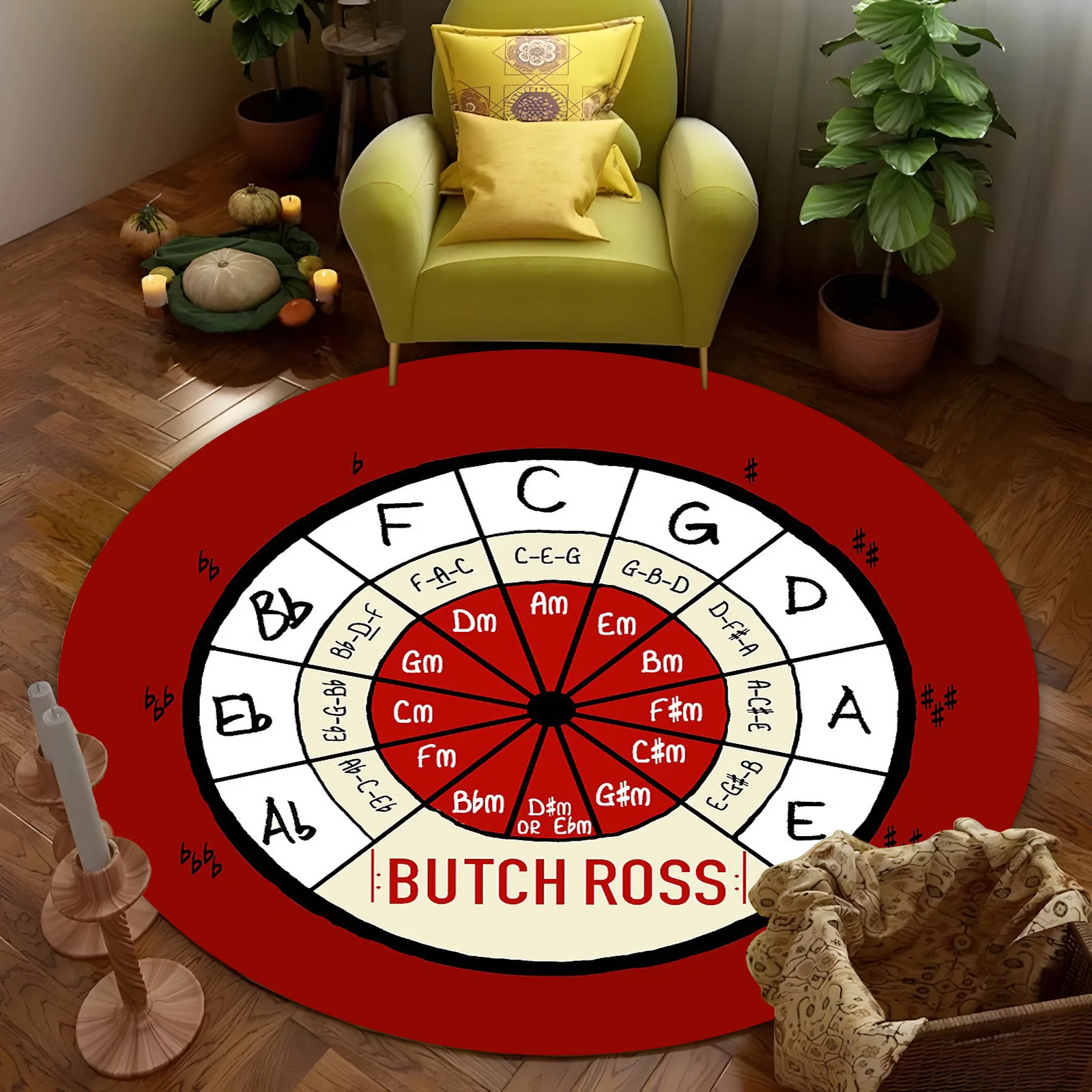 Butch Ross Circle of Fifths Round Rug Guitar Chord Wheel Design with Color-Coded Notes,Musician Home Decor,Non-Slip Practice Mat - view 4