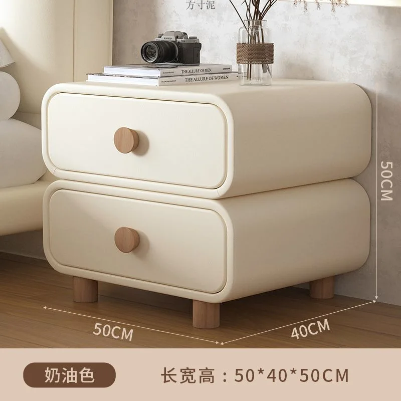 

Прикроватная тумбочка кремового цвета, кожаная прикроватная тумбочка из цельного дерева для спальни, простой современный минималистичный небольшой шкаф для хранения без установки