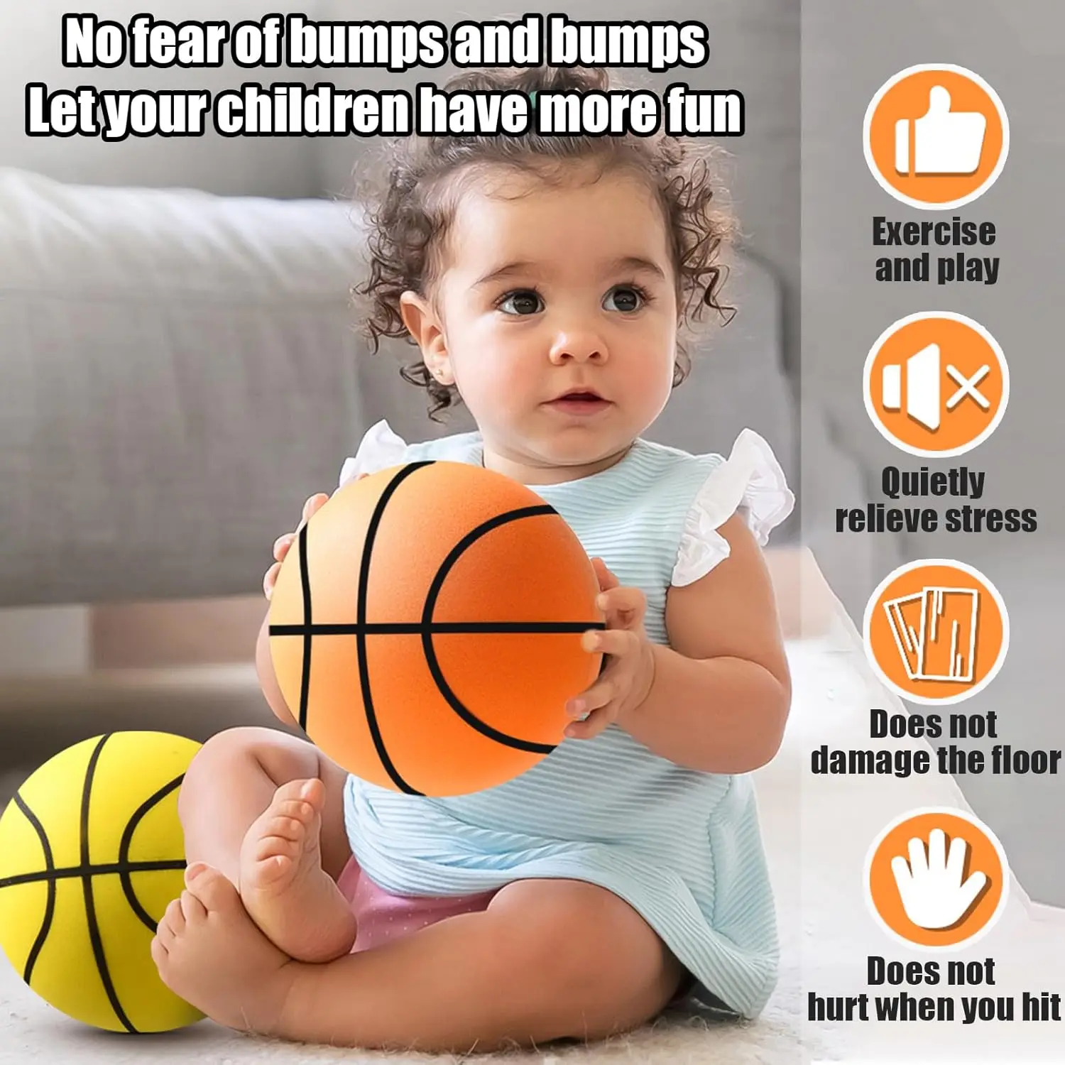 

Noiseless Foam Basketball, Indoor Sports-Only, Soft & Safe, for Kids' Home Activities & Games