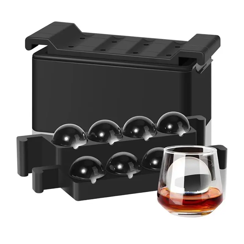 

A25F-Clear Ice Cube Maker 2 Inch Silicone Ice Cube Tray, 8 Whiskey Ice Cubes Mold, Easy-Release Sphere Design