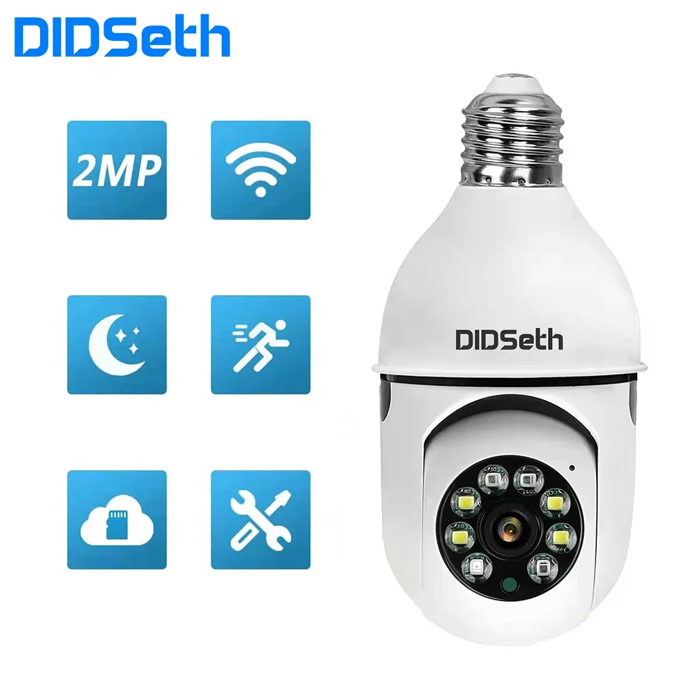 DIDSeth-Caméra IP Étanche 2MP avec Ampoule, Inda, Suivi existent, permission Vidéo, Audio Bidirectionnel, Sécurité, Caméra breton