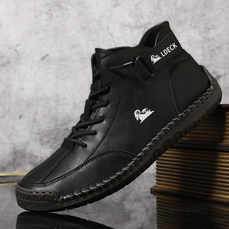 Men's Casual Shoes High Quality Cowhide Ankle Boots Fashion Handmade Leather Boots High-Top Sneakers for Men Zapatillas Hombre