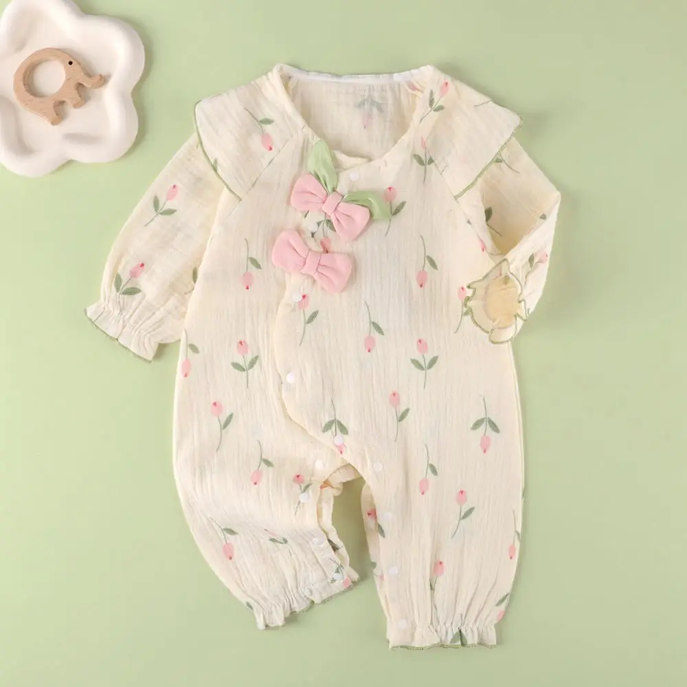Automne bébé vêtements infantile mignon à manches longues combinaison filles été mignon combinaison pour sortir à la mode pur coton combinaison